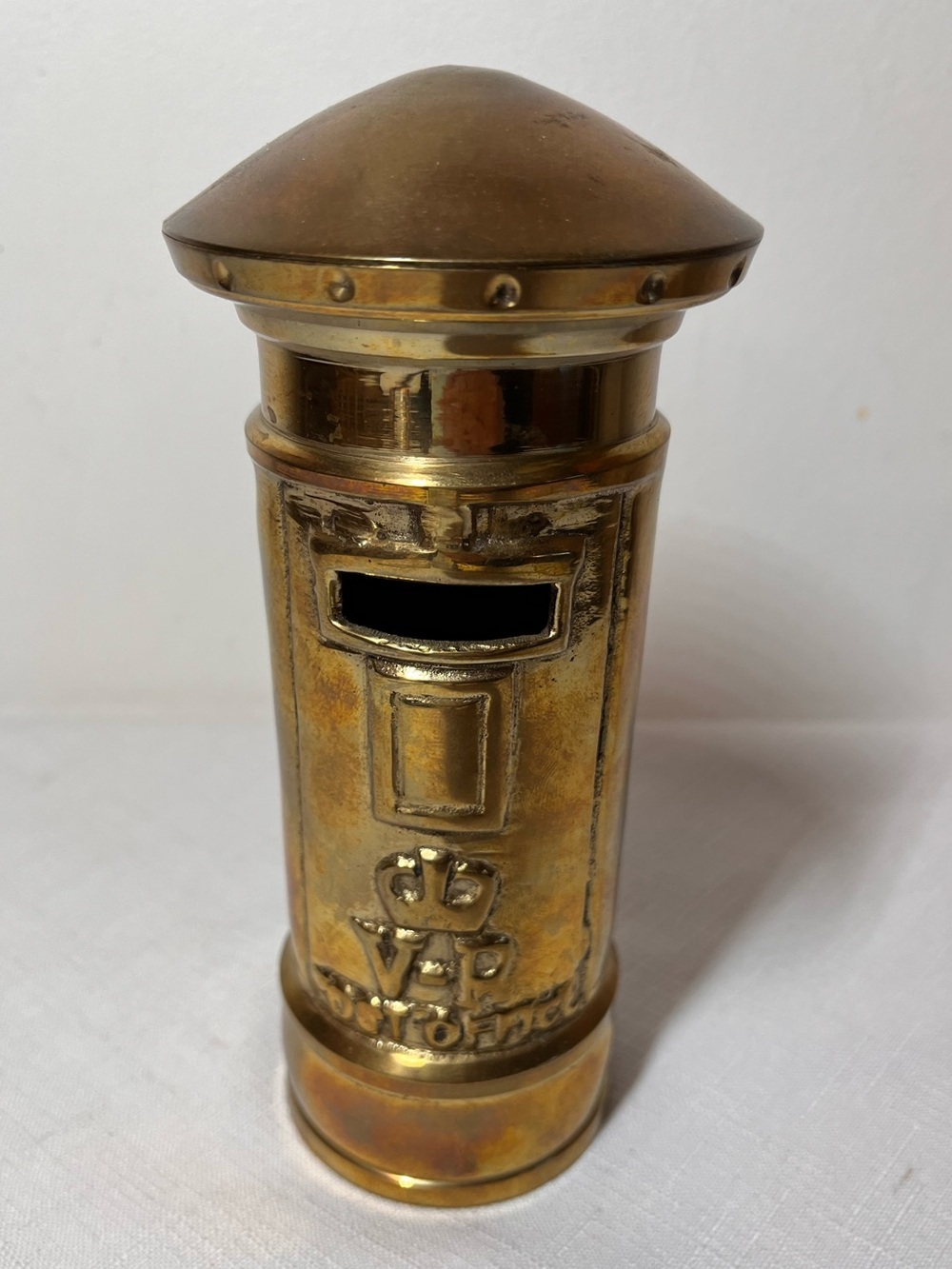 Vintage Brass English Post Office Pillar Coin Bank. Unique. Gift.